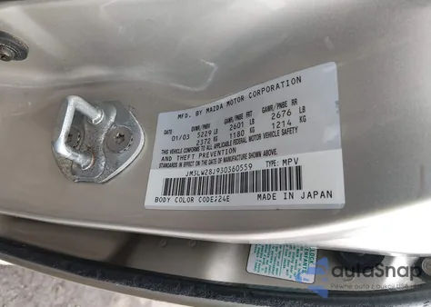 2003 Mazda Mpv Es/Lx/Lx-Sv z USA, uszkodzony, nr VIN JM3LW28J930360559